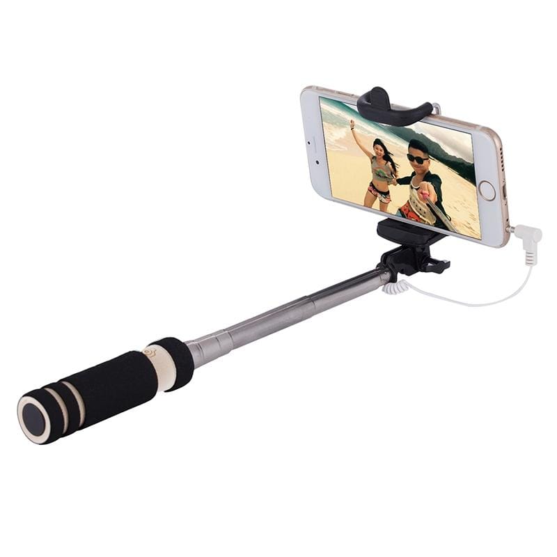 Mini Wire Controlled Selfie Stick Monopod Folding Extendable Pocket Handheld Holder for iOS & Android Phone, Folded Length: 18.5cm, Max Extension Length: 60.3cm (Orange)