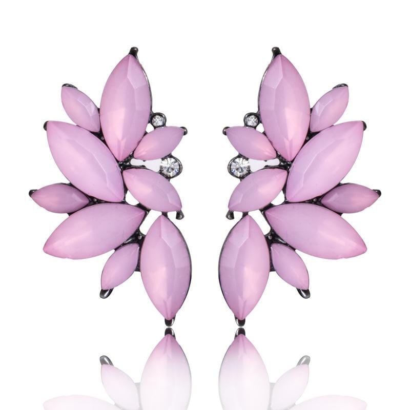 Fashion Wings Earrings Rhinestone RED / Pink Glass Black Resin Sweet Metal Leaf Ear Earrings For Girl (pink)