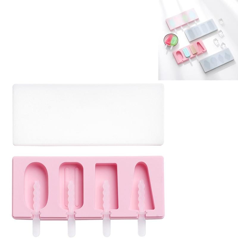 2 PCS Handmade Cartoon Homemade Ice Cream Silicone Stick Ice Mold with Lid DIY Ice Box, Style:Simple Ice Cream (Pink)