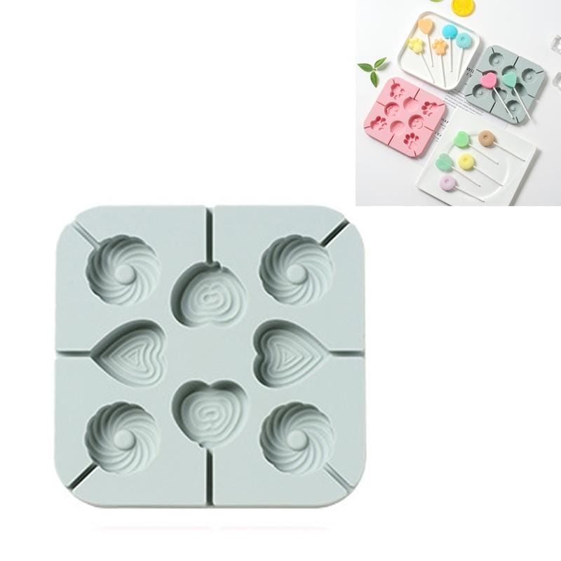 6 PCS DIY Handmade Chocolate Lollipop Mold Homemade Cartoon Silicone Ice Cream Mold Color Random Delivery, Style:Simple Rainbow Candy