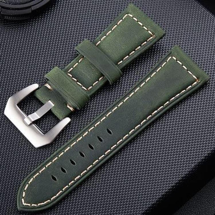 Crazy Horse Layer Frosted Silver Buckle Watch Leather Wrist Strap, Size: 26mm (Army Green)