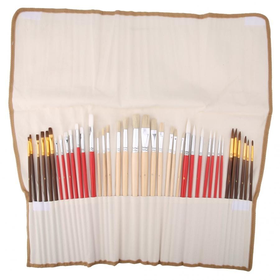 38 PCS / Set Canvas Combination Varnish Rod Watercolor Bristle Oil Brush Set