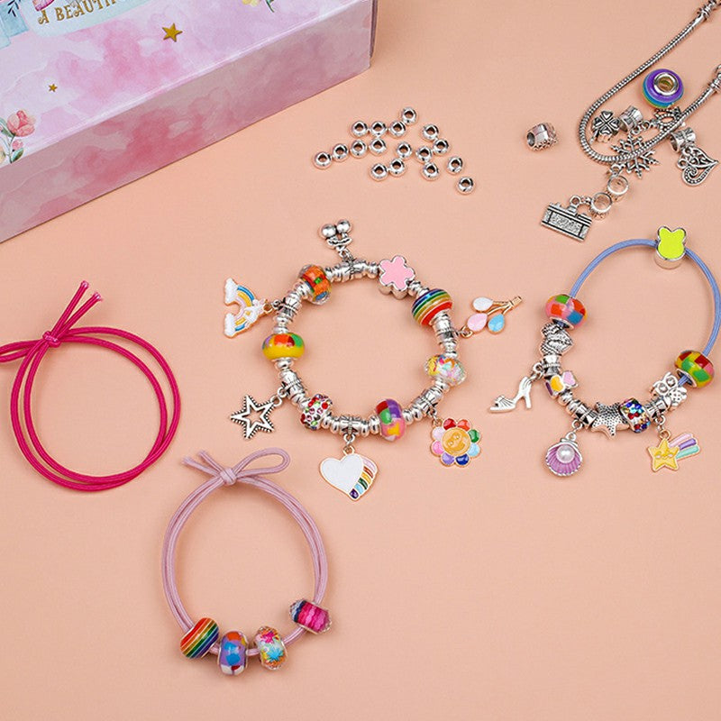 164Pcs Kids Bracelet Making Kit Girls Jewelry Making DIY Beads Hair Ring Bracelet Accessories with Box - Colorful A