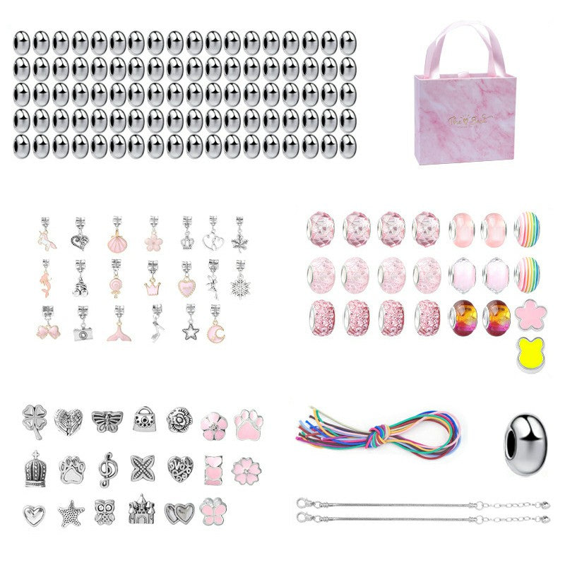 164Pcs Kids Bracelet Making Kit Girls Jewelry Making DIY Beads Hair Ring Bracelet Accessories with Box - Pink