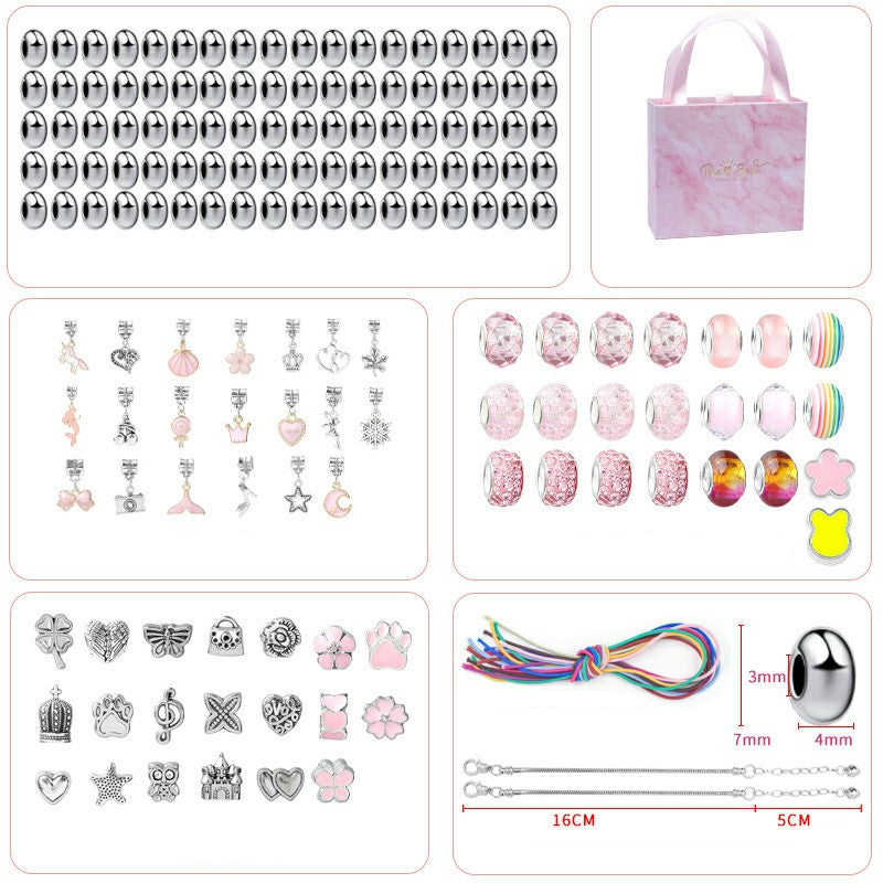 164Pcs Kids Bracelet Making Kit Girls Jewelry Making DIY Beads Hair Ring Bracelet Accessories with Box - Pink