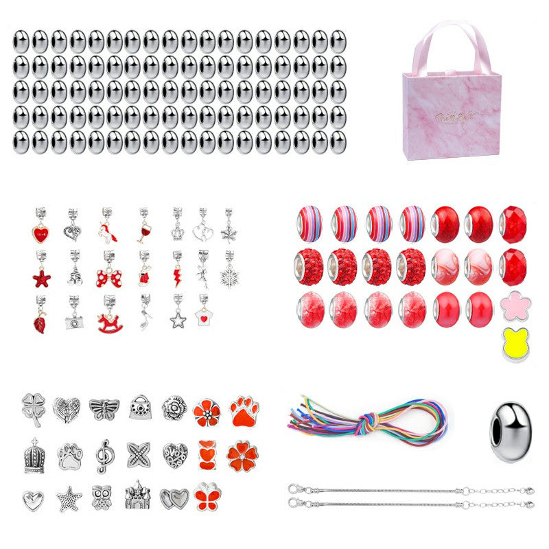 164Pcs Kids Bracelet Making Kit Girls Jewelry Making DIY Beads Hair Ring Bracelet Accessories with Box - Red