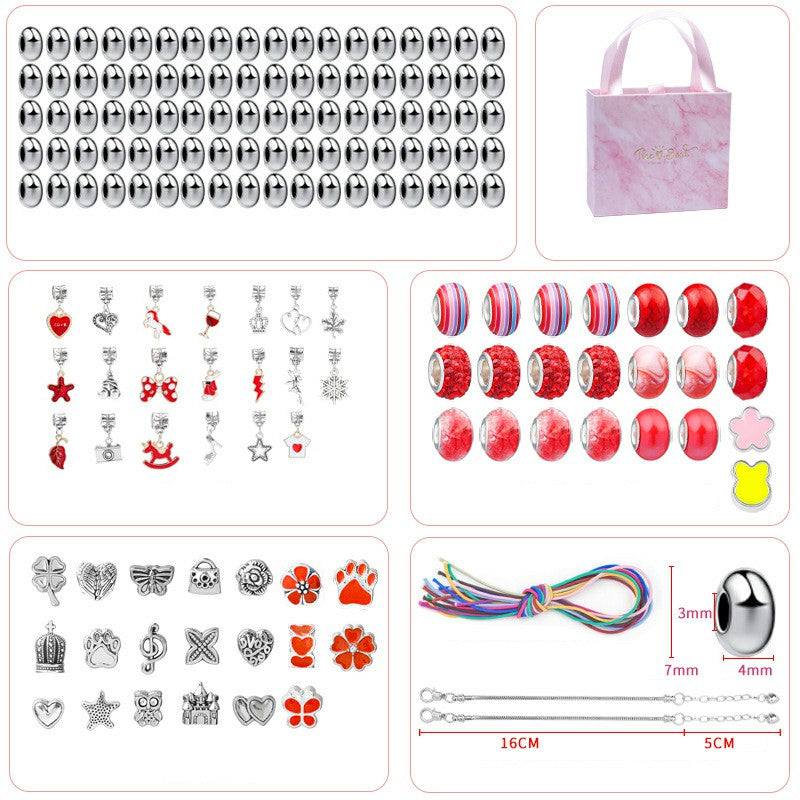 164Pcs Kids Bracelet Making Kit Girls Jewelry Making DIY Beads Hair Ring Bracelet Accessories with Box - Red