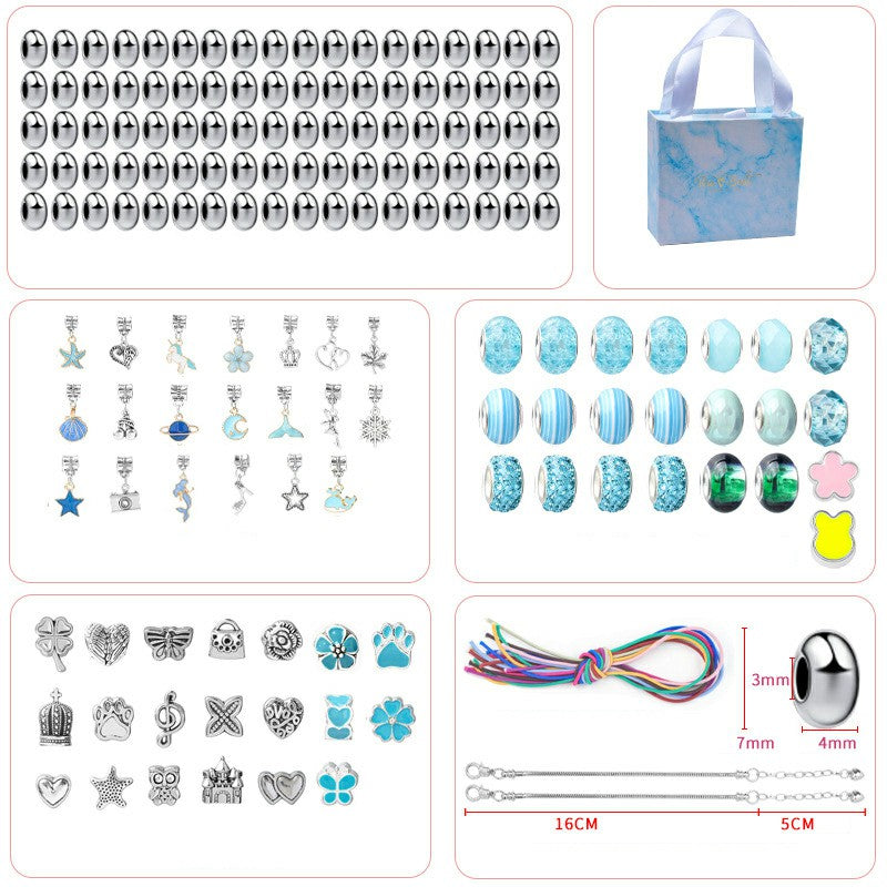 164Pcs Kids Bracelet Making Kit Girls Jewelry Making DIY Beads Hair Ring Bracelet Accessories with Box - Blue