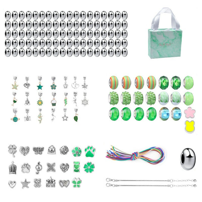 164Pcs Kids Bracelet Making Kit Girls Jewelry Making DIY Beads Hair Ring Bracelet Accessories with Box - Green