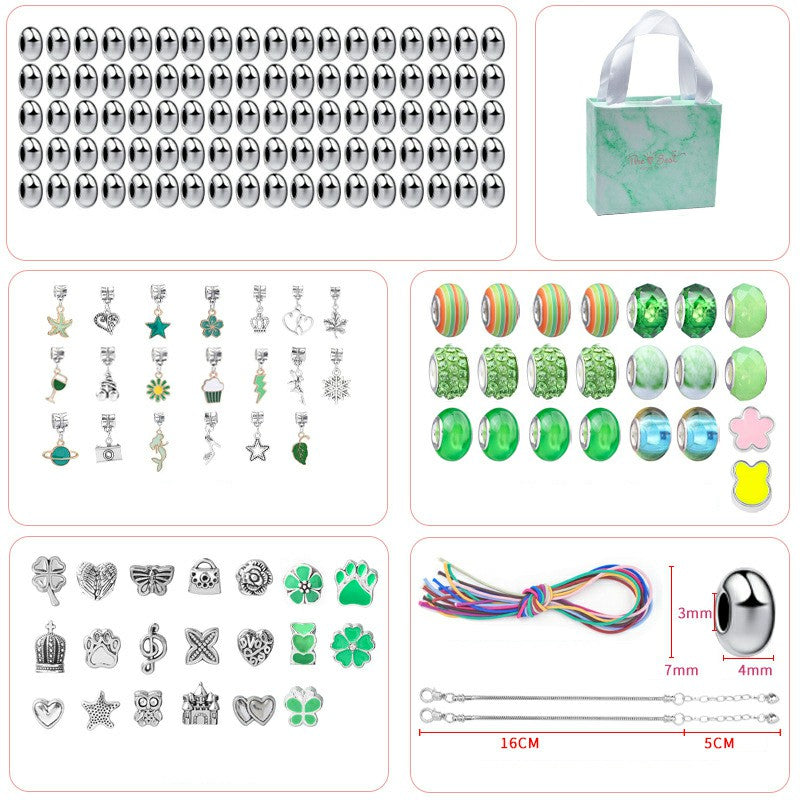 164Pcs Kids Bracelet Making Kit Girls Jewelry Making DIY Beads Hair Ring Bracelet Accessories with Box - Green