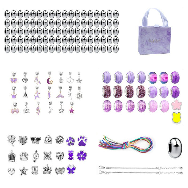 164Pcs Kids Bracelet Making Kit Girls Jewelry Making DIY Beads Hair Ring Bracelet Accessories with Box - Purple