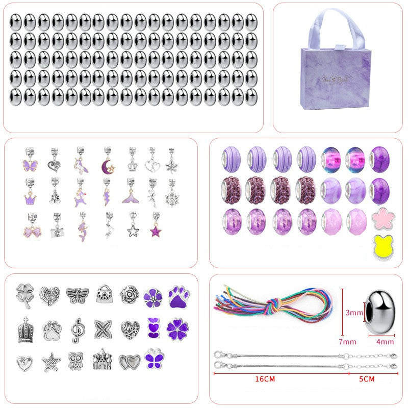 164Pcs Kids Bracelet Making Kit Girls Jewelry Making DIY Beads Hair Ring Bracelet Accessories with Box - Purple