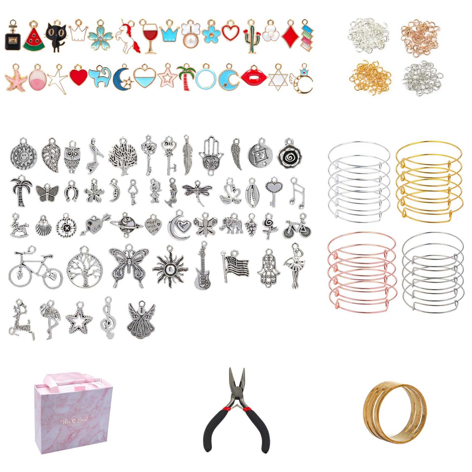 302Pcs Kids Bracelet Making Kit Girls Bangle Making DIY Bracelet Alloy Pendants Set with Gift Box