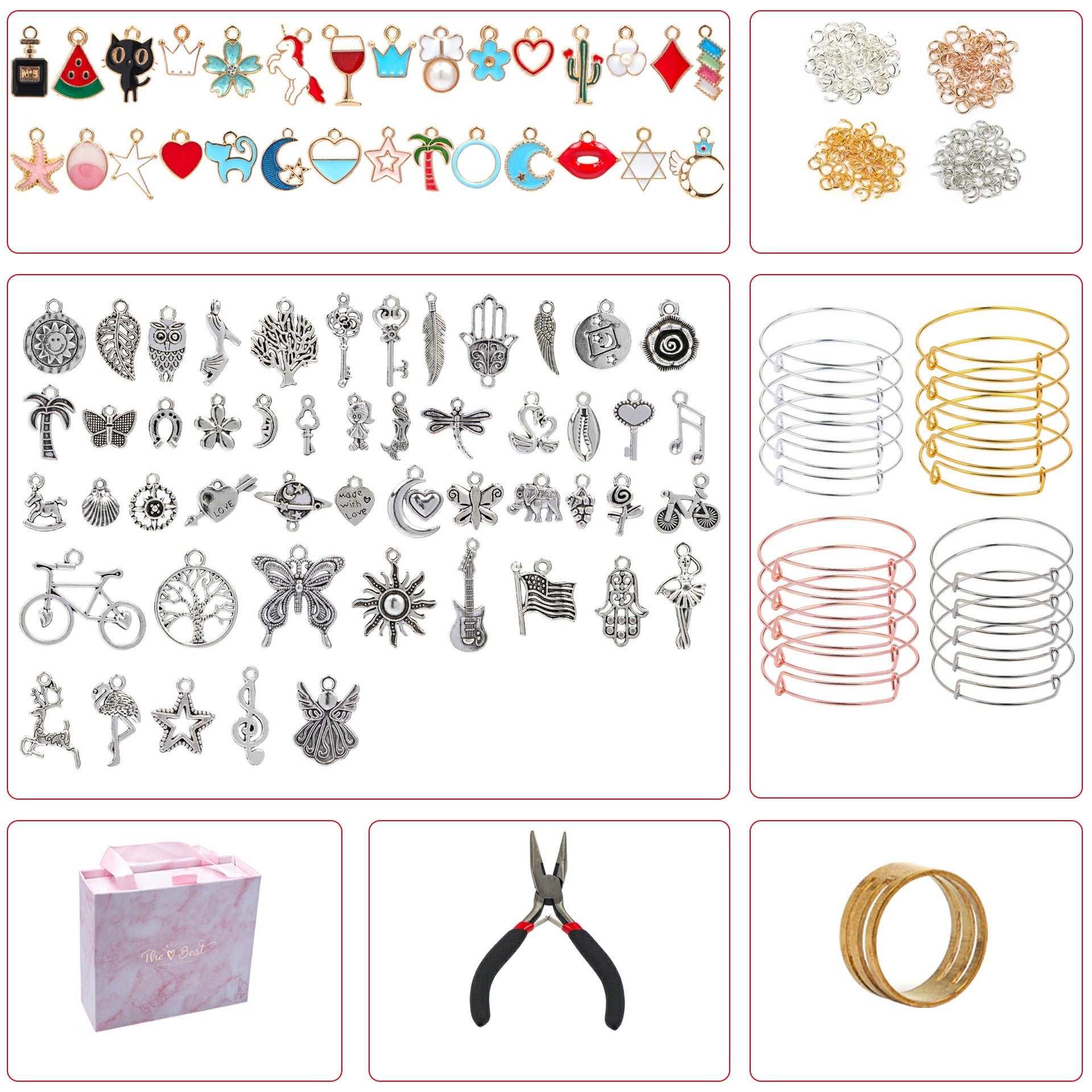 302Pcs Kids Bracelet Making Kit Girls Bangle Making DIY Bracelet Alloy Pendants Set with Gift Box