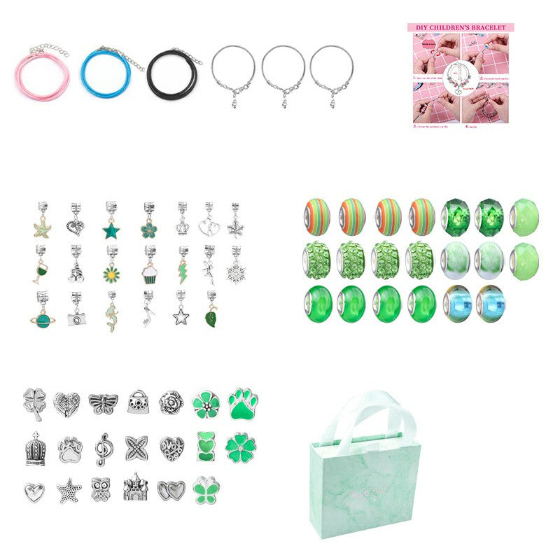 66Pcs Kids DIY Bead Jewelry Making Kit with Gift Box Beads for Girls Art and Craft Bracelets Necklace - Green