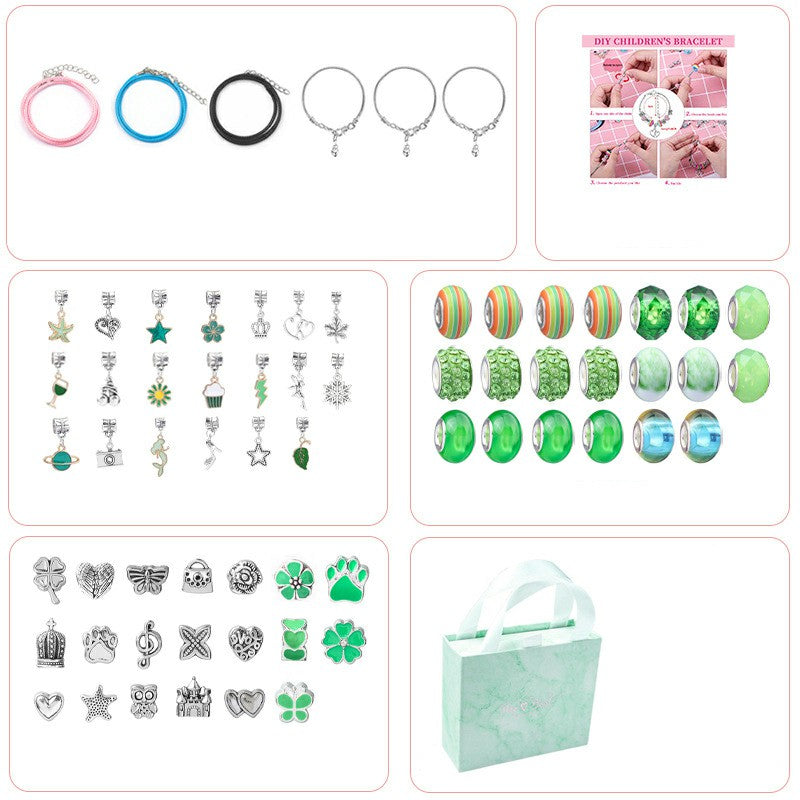 66Pcs Kids DIY Bead Jewelry Making Kit with Gift Box Beads for Girls Art and Craft Bracelets Necklace - Green