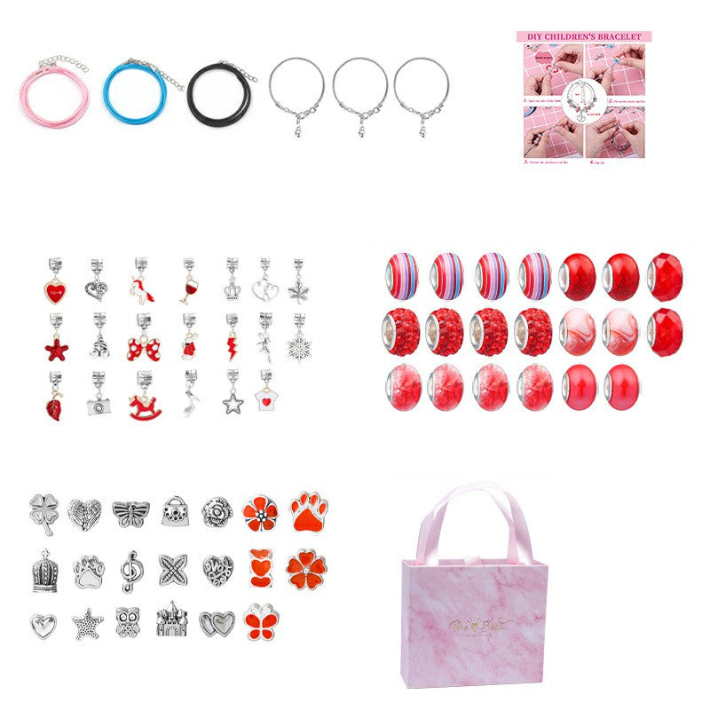 66Pcs Kids DIY Bead Jewelry Making Kit with Gift Box Beads for Girls Art and Craft Bracelets Necklace - Red