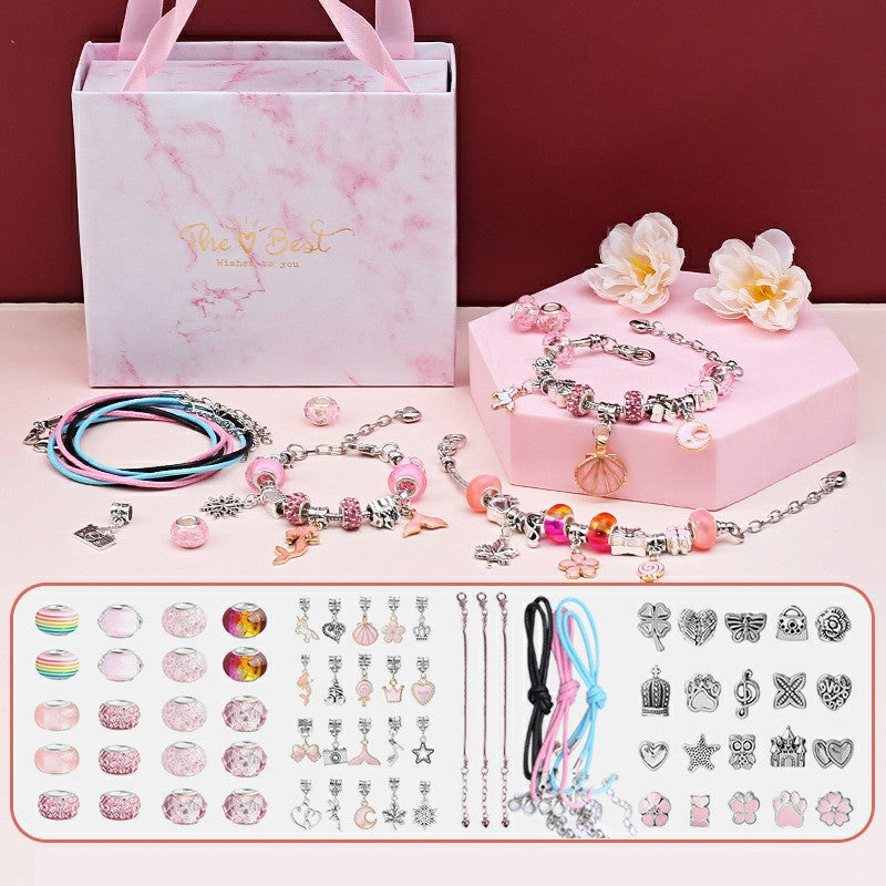 66Pcs Kids DIY Bead Jewelry Making Kit with Gift Box Beads for Girls Art and Craft Bracelets Necklace - Pink