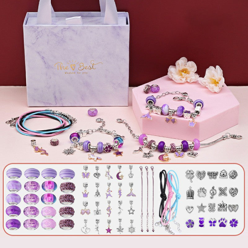 66Pcs Kids DIY Bead Jewelry Making Kit with Gift Box Beads for Girls Art and Craft Bracelets Necklace - Purple