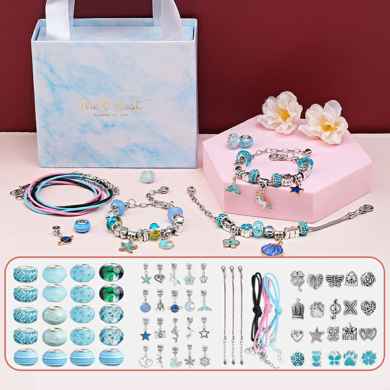 66Pcs Kids DIY Bead Jewelry Making Kit with Gift Box Beads for Girls Art and Craft Bracelets Necklace - Blue