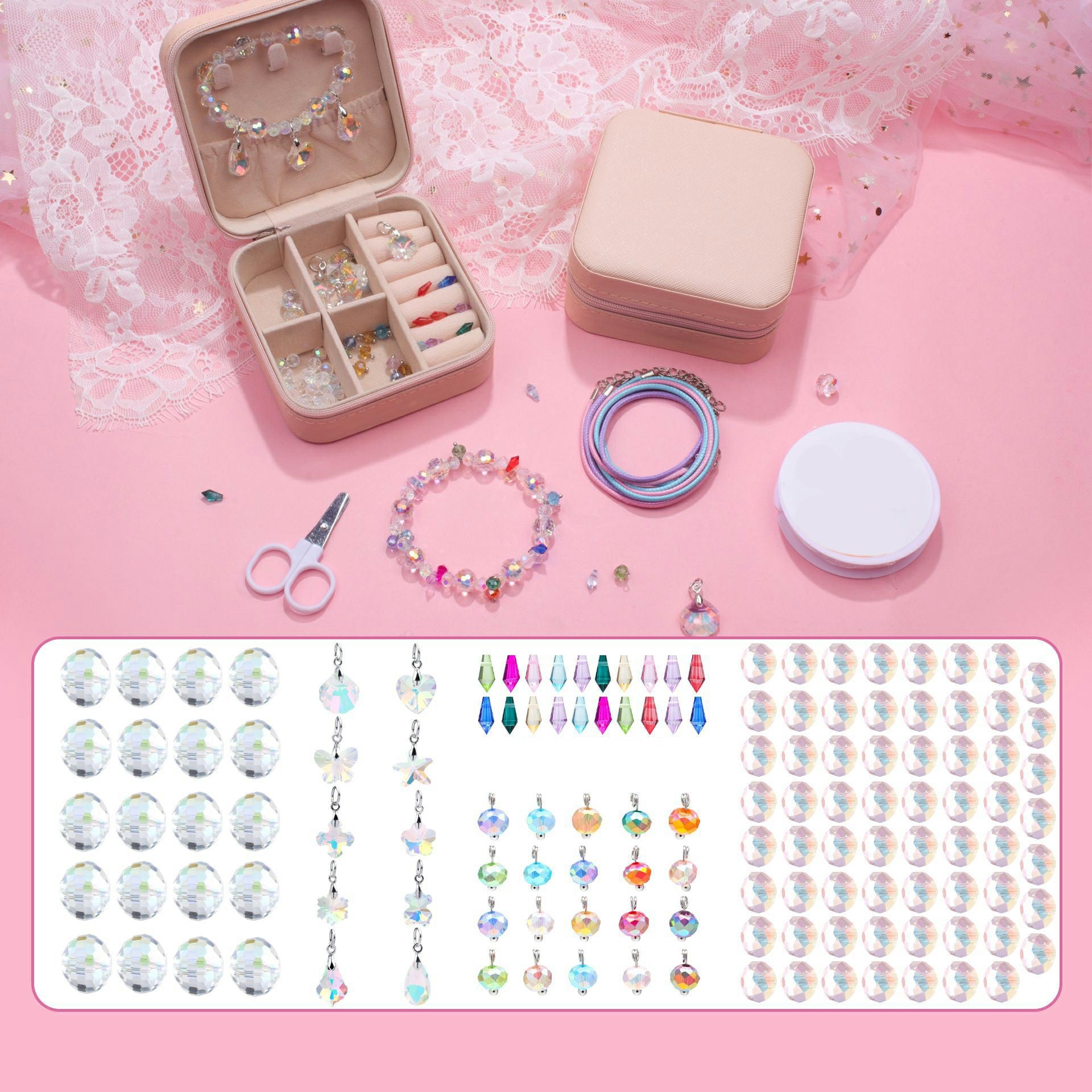 140Pcs / Set Kids Girls DIY Jewellery Craft Bracelet Making Supplies Kit with Gift Box - White