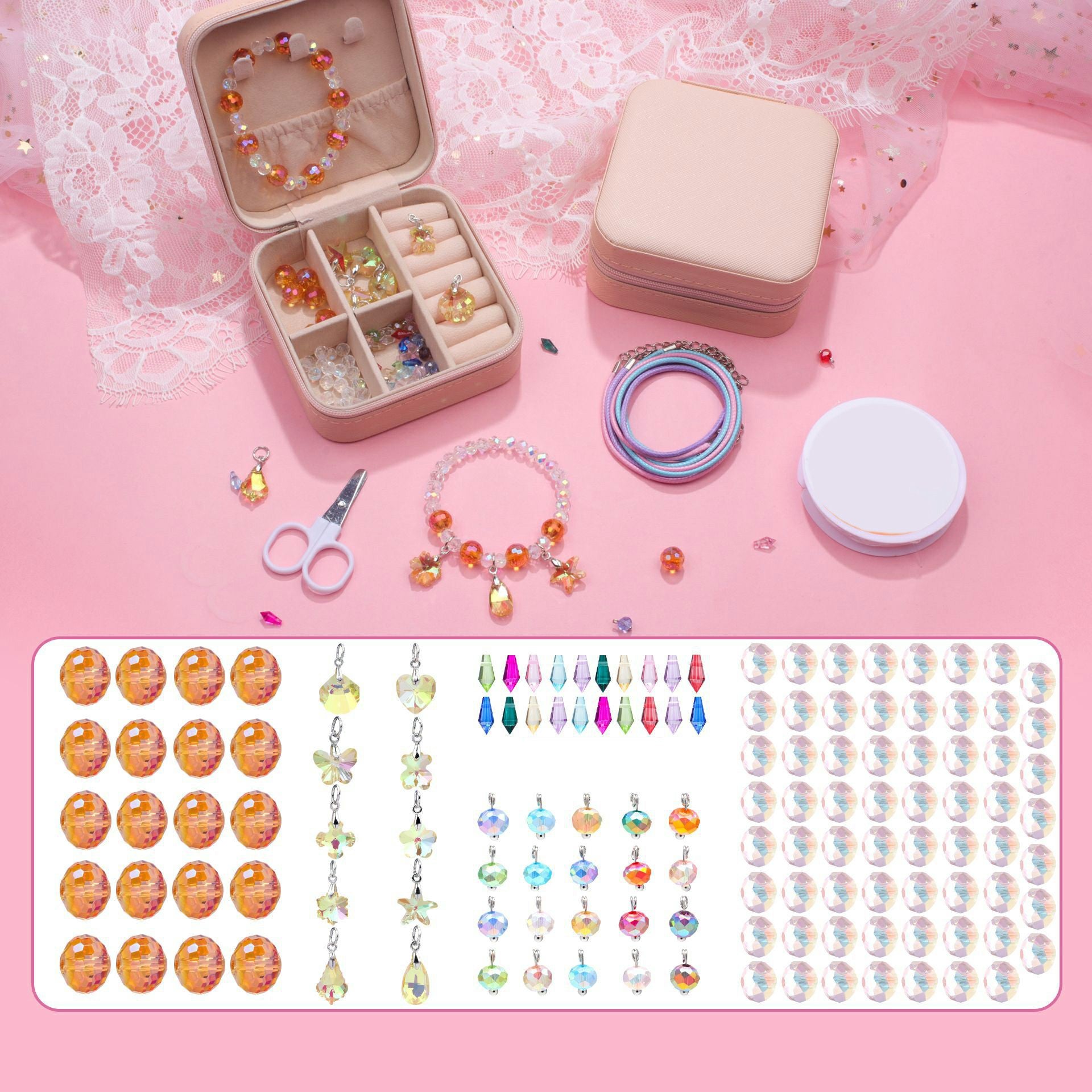 140Pcs / Set Kids Girls DIY Jewellery Craft Bracelet Making Supplies Kit with Gift Box - Orange