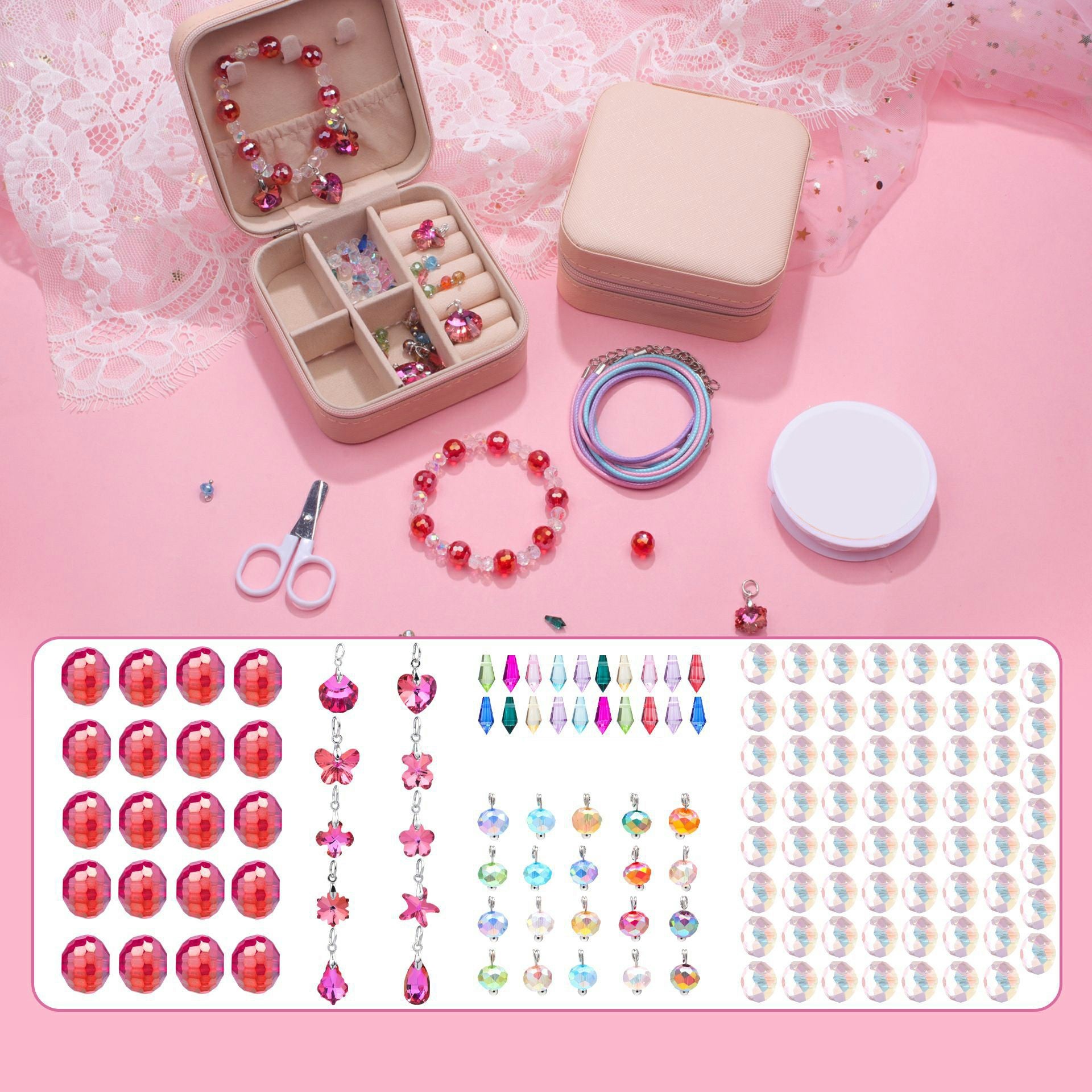 140Pcs / Set Kids Girls DIY Jewellery Craft Bracelet Making Supplies Kit with Gift Box - Red