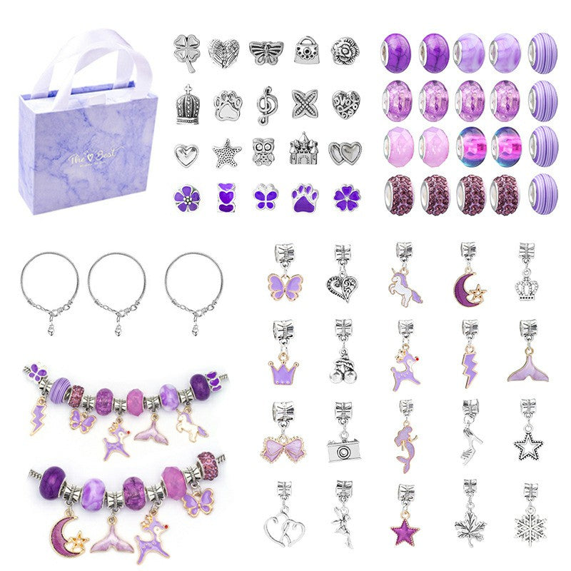 63Pcs DIY Jewellery Craft Set for Kids Girls Bracelet Making Kit with Gift Box - Purple