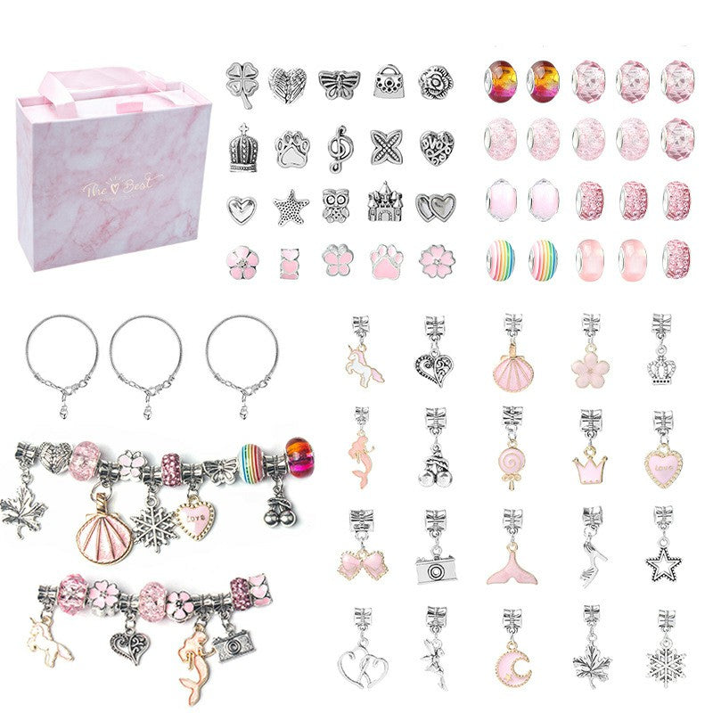 63Pcs DIY Jewellery Craft Set for Kids Girls Bracelet Making Kit with Gift Box - Pink