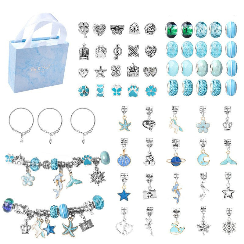 63Pcs DIY Jewellery Craft Set for Kids Girls Bracelet Making Kit with Gift Box - Blue