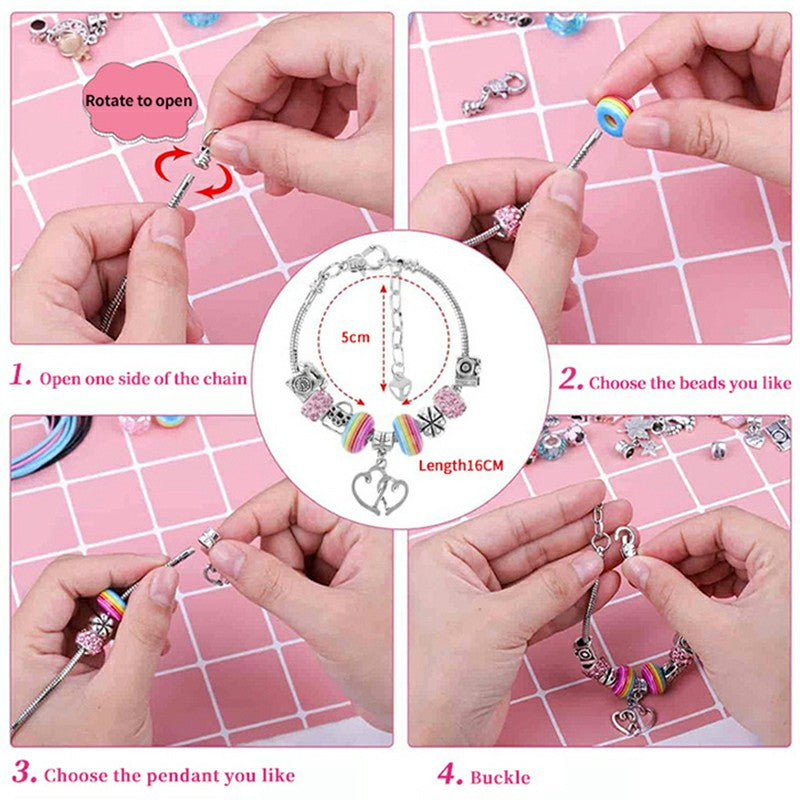 63Pcs DIY Jewellery Craft Set for Kids Girls Bracelet Making Kit with Gift Box - Blue