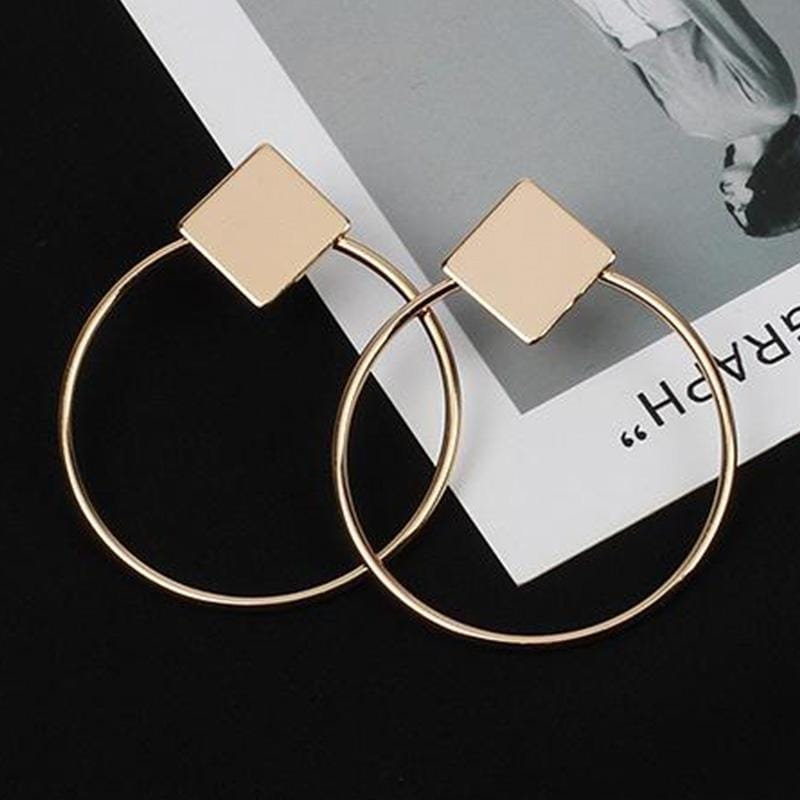 Simple Style Fashion Earrings Women Square Round Geometric Hanging Earrings (Silver)