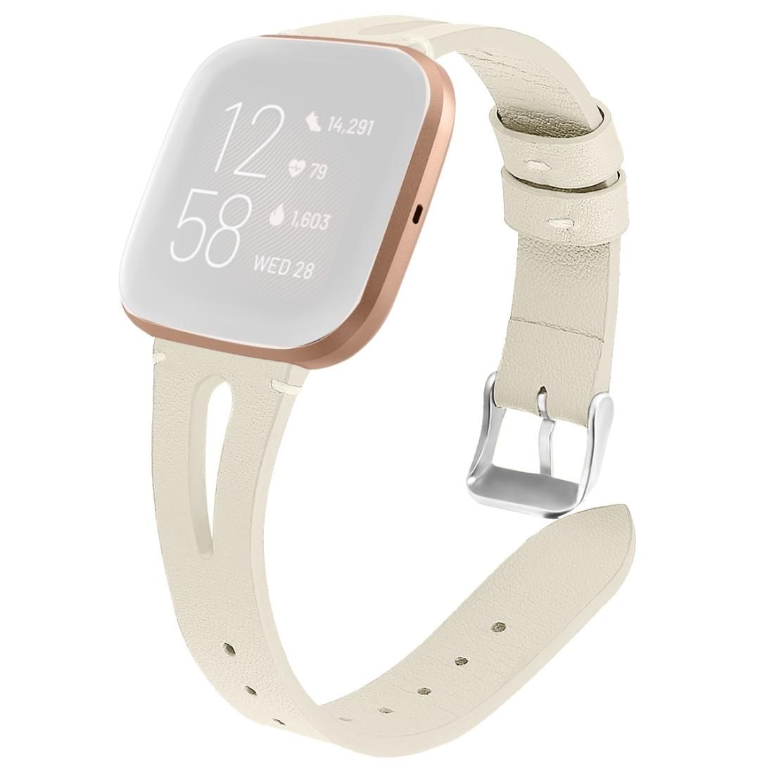 For Fitbit Versa 2 Leather Middle Opening Watch Strap (Creamy White)