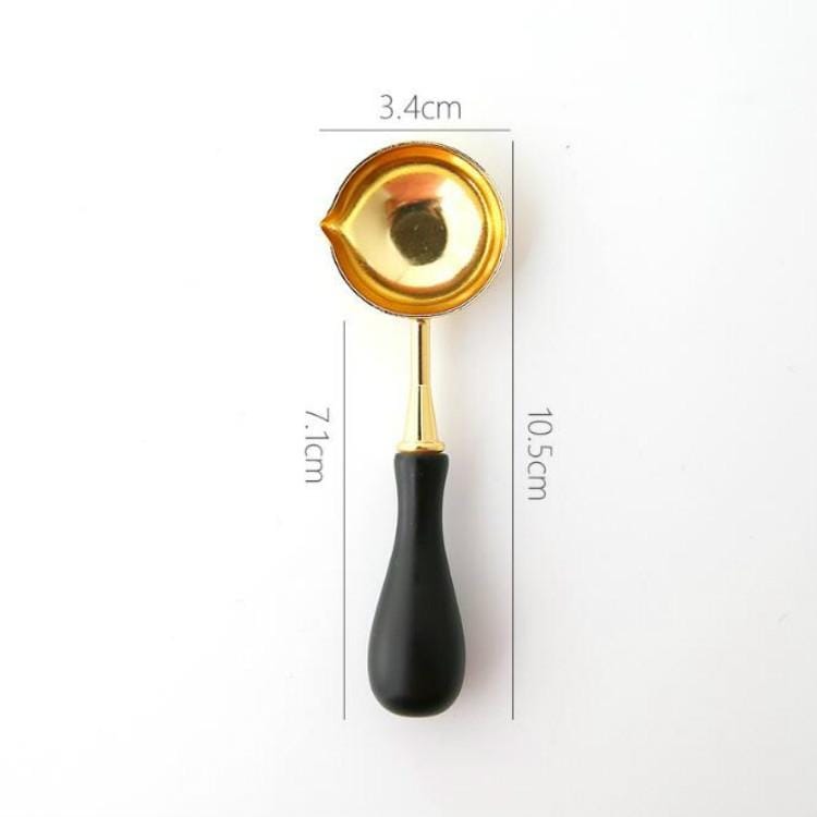 Wooden Handle Brass Seal Wax Spoon Tool Melting Sealing Wax Hand Account Stainless Steel Fire Paint Spoon, Color:Big with Black Handle