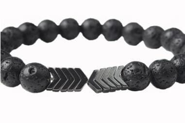 2 PCS Volcanic Lava Stone Essential Yoga Magnet Arrow Beads Bracelets Bangle (Black)