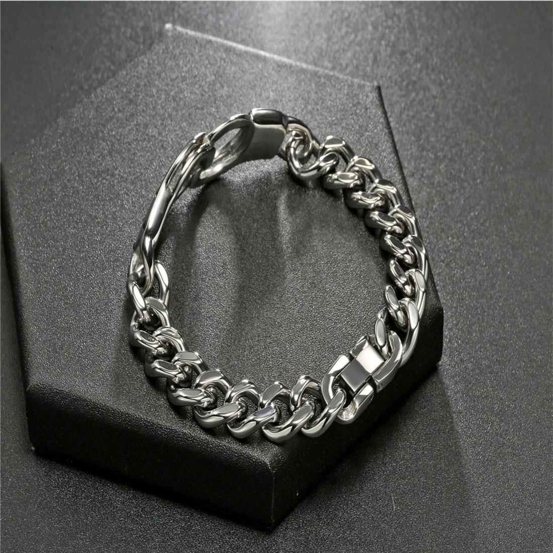 Fashion Men Jewelry Double Rings Buckle Titanium Steel Hand Chain Classic Personality Bracelet