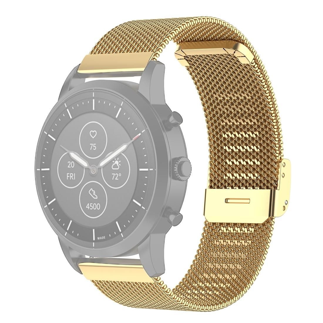 22mm Metal Mesh Wrist Strap Watch Band for Fossil Hybrid Smartwatch HR, Male Gen 4 Explorist HR, Male Sport (Gold)