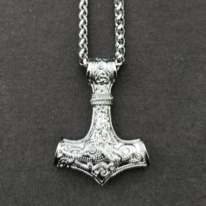 Mjolnir Pendant Viking Protective Talisman Hammer Necklace (Gun Black Leather Cord)