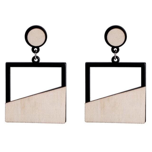 2 PCS Geometric Hollow Wooden Earrings Female Bohemian Earrings (White)