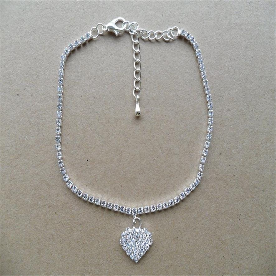 Heart Shape Rhinestone Anklet Bracelet Beach Foot Jewelry Anklet Chain