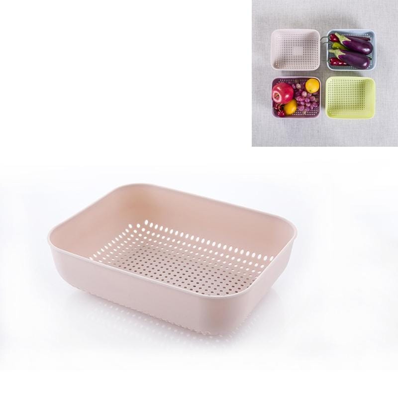 5 PCS Multifunctional Fruit and Vegetable Basket Plastic Square Hollow Drain Basket, Size:M (Beige)