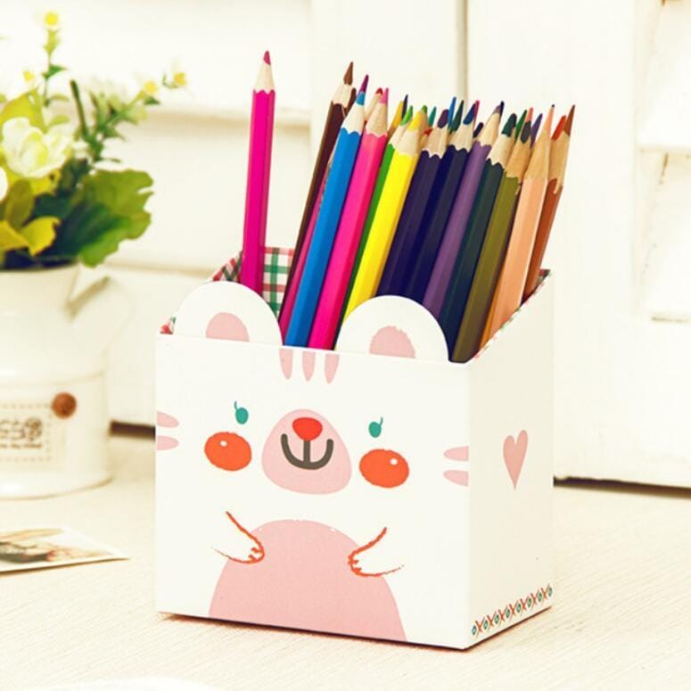 3 PCS 6946 Office Stationery Creative Student Paper Cute Animal Single Storage Pen Holder Finishing Box (White)