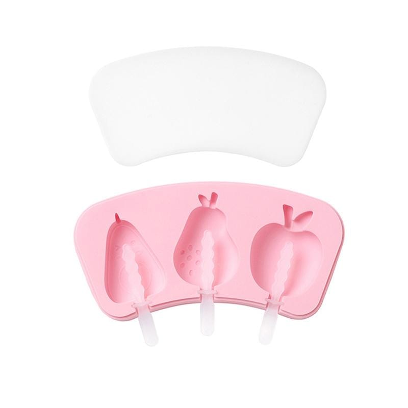 2 PCS Cartoon Homemade Popsicle Ice Cream Mold with Lid Silicone Baking Tool, Style:Avocado Apple Pear (Pink)