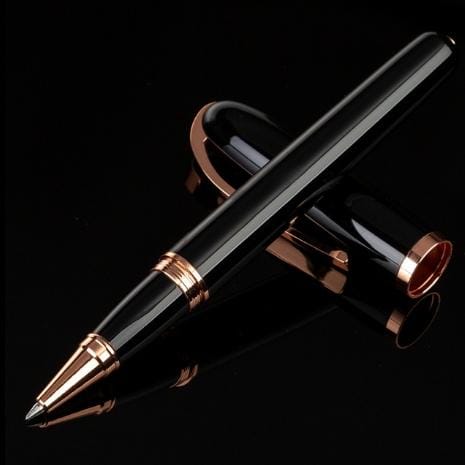 2 PCS Black Roll Ball Pen Ballpoint Pens School Office Stationery Luxury Birthday Gift (Black rose gold )