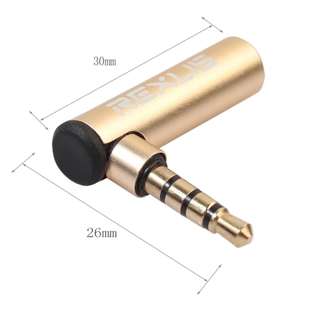 REXLIS BK3567 3.5mm Male + 3.5mm Female L-shaped 90 Degree Elbow Gold-plated Plug Gold Audio Interface Extension Adapter for 3.5mm Interface Devices, Support Earphones with Microphone