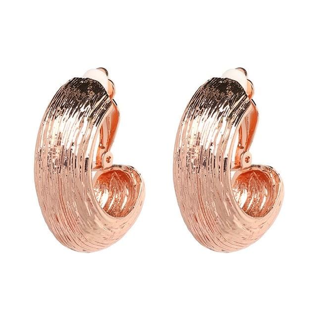 Woman Vintage Trendy Shiny Metal Clip Earrings (Pink)