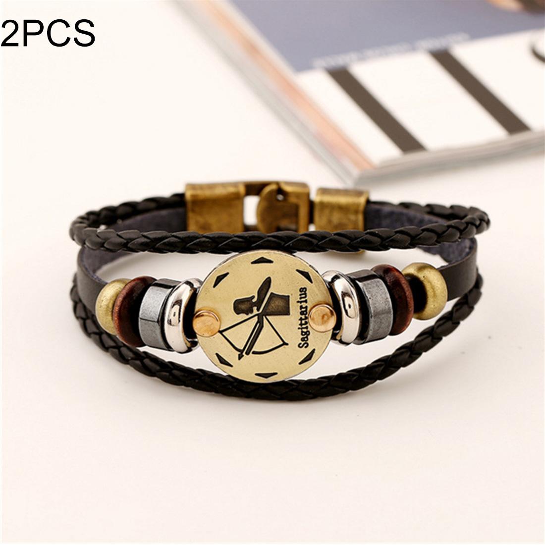 2 PCS Couple Lovers Jewelry Leather Braided Pisces Constellation Detail Hand Chain Bracelet, Size: 21*1.2cm (Style7)