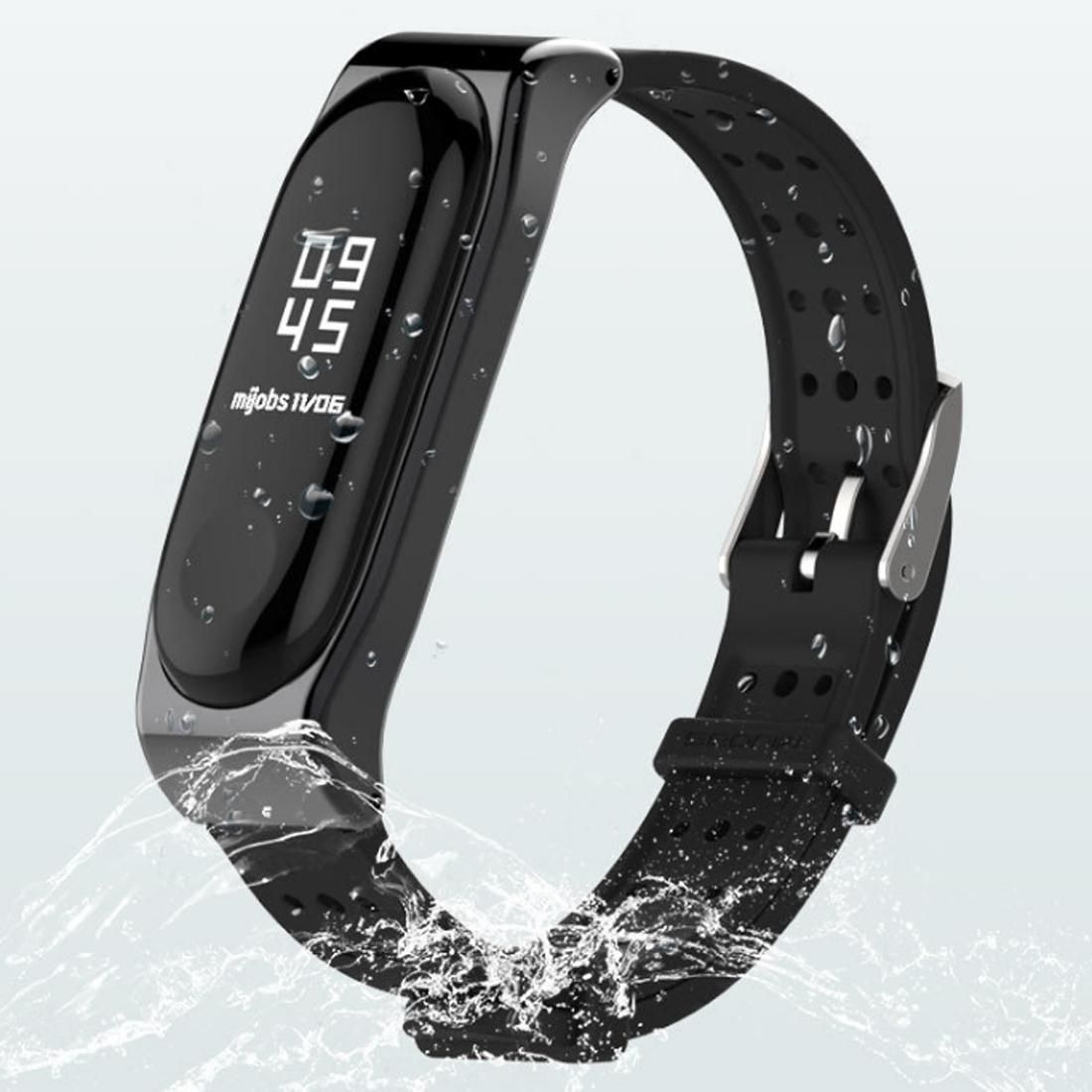 For Xiaomi Mi Band 5 / 4 / 3 Universal Breathable Silicone Replacement Strap Watchband (Black Silver)