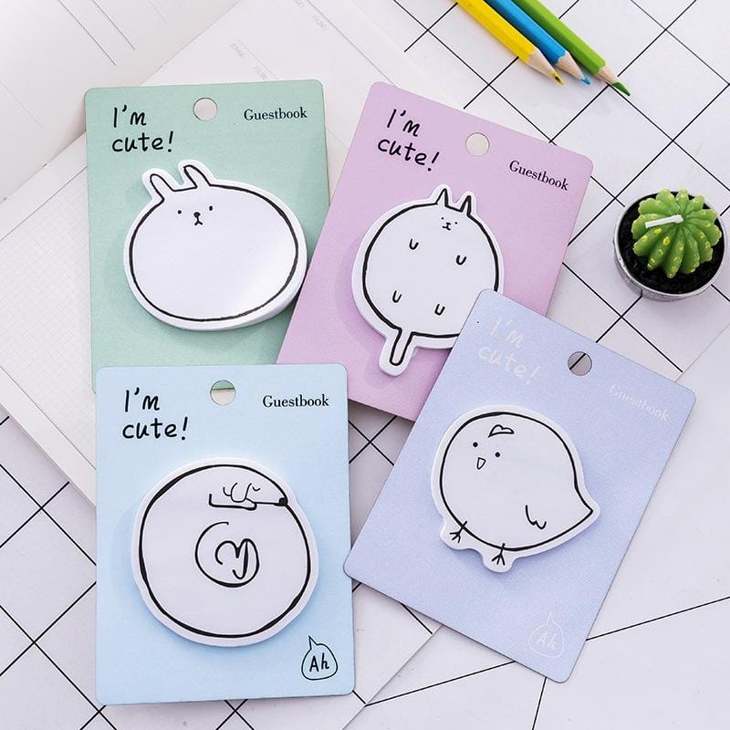 4 PCS  Kawaii Cartoon Animal Sticky Notes School Cardstock (Green)