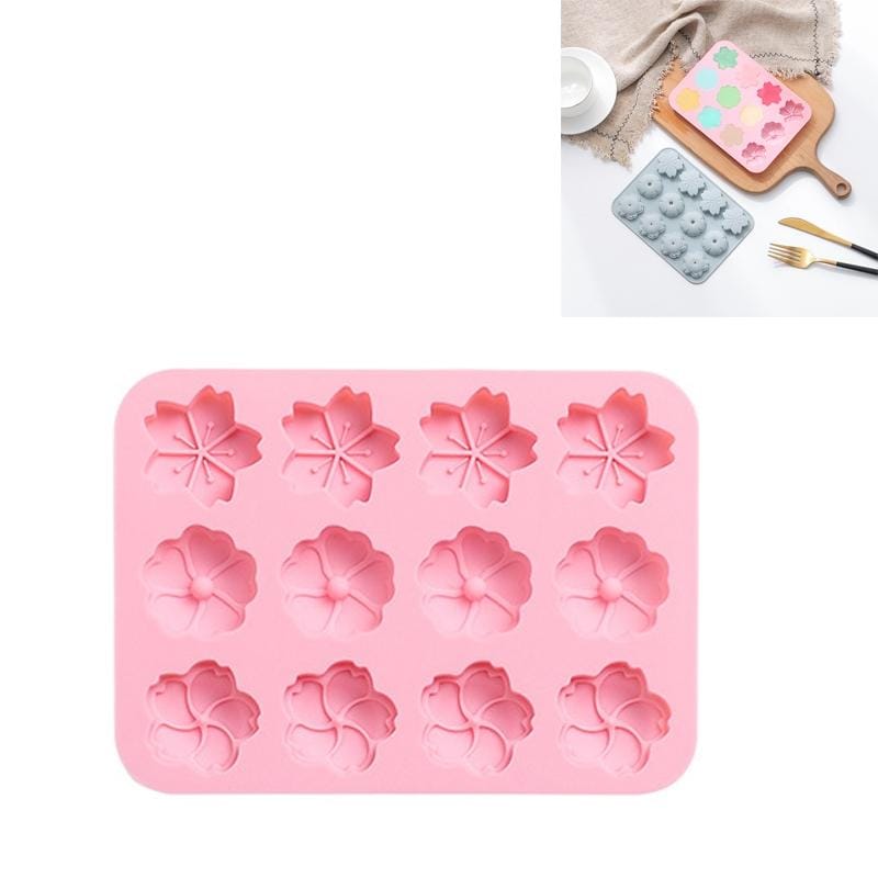 6 PCS 12 Flower-shaped Ice Cube Silicone Mold Pudding Cake Chocolate Baking Mold (Pink)